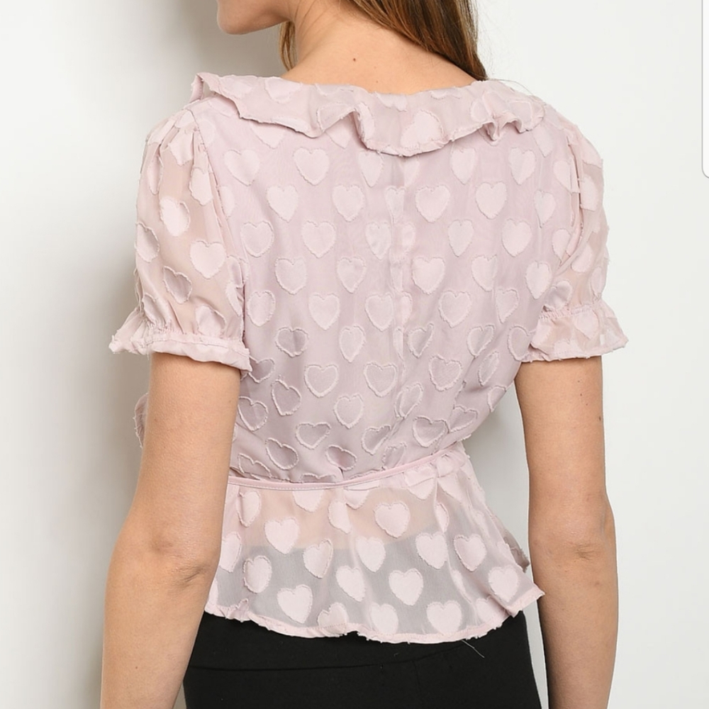 Blush heart ruffled peplum wrap top - Picture 2 of 7